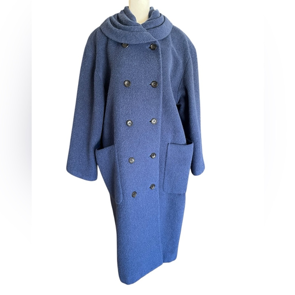 BEATRICE Japan Designer Double Breasted Women’s Blue Wool Long Coat Sz S (36)